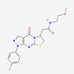 2-(1-(4-fluorophenyl)-4-oxo-1,4,6,7-tetrahydropyrazolo[3,4-d]thiazolo[3,2-a]pyrimidin-6-yl)-N-(2-methoxyethyl)acetamide