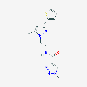 molecular formula C14H16N6OS B2829255 1-甲基-N-(2-(5-甲基-3-(噻吩-2-基)-1H-吡唑-1-基)乙基)-1H-1,2,3-三唑-4-甲酰胺 CAS No. 2034585-08-3