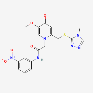 molecular formula C18H18N6O5S B2829256 2-(5-methoxy-2-(((4-methyl-4H-1,2,4-triazol-3-yl)thio)methyl)-4-oxopyridin-1(4H)-yl)-N-(3-nitrophenyl)acetamide CAS No. 941870-00-4
