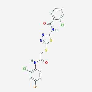 molecular formula C17H11BrCl2N4O2S2 B282926 N-[5-({2-[(4-bromo-2-chlorophenyl)amino]-2-oxoethyl}sulfanyl)-1,3,4-thiadiazol-2-yl]-2-chlorobenzamide 