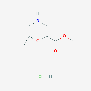 molecular formula C8H16ClNO3 B2829263 甲酸甲酯 6,6-二甲基吗啉-2-甲酸酯；盐酸盐 CAS No. 2287317-34-2