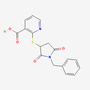 molecular formula C17H14N2O4S B2829266 2-((1-Benzyl-2,5-dioxopyrrolidin-3-yl)thio)nicotinic acid CAS No. 302804-32-6