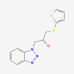 molecular formula C13H11N3OS2 B2829268 1-(1H-Benzotriazole-1-yl)-3-[(2-thienyl)thio]acetone CAS No. 305861-11-4