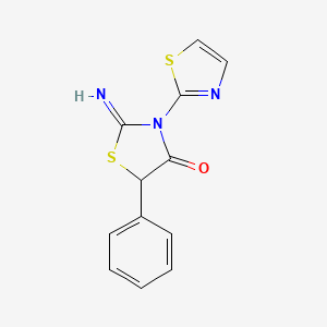 molecular formula C12H9N3OS2 B2829272 2-Imino-5-phenyl-3-(1,3-thiazol-2-yl)-1,3-thiazolidin-4-one CAS No. 878683-47-7