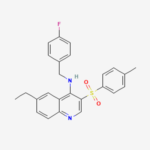 molecular formula C25H23FN2O2S B2829273 6-乙基-N-(4-氟苄基)-3-对甲苯基喹啉-4-胺 CAS No. 895647-02-6