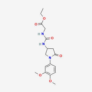 molecular formula C17H23N3O6 B2829287 Ethyl 2-(3-(1-(3,4-dimethoxyphenyl)-5-oxopyrrolidin-3-yl)ureido)acetate CAS No. 877641-42-4