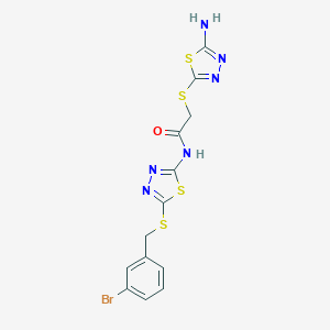 molecular formula C13H11BrN6OS4 B282930 2-[(5-amino-1,3,4-thiadiazol-2-yl)sulfanyl]-N-{5-[(3-bromobenzyl)sulfanyl]-1,3,4-thiadiazol-2-yl}acetamide 