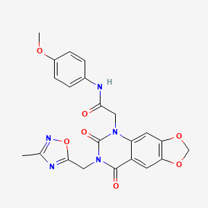 molecular formula C22H19N5O7 B2829302 N-(4-methoxyphenyl)-2-[7-[(3-methyl-1,2,4-oxadiazol-5-yl)methyl]-6,8-dioxo-7,8-dihydro[1,3]dioxolo[4,5-g]quinazolin-5(6H)-yl]acetamide CAS No. 959564-57-9