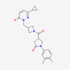 molecular formula C24H28N4O3 B2829304 6-Cyclopropyl-2-({1-[1-(3,4-dimethylphenyl)-5-oxopyrrolidine-3-carbonyl]azetidin-3-yl}methyl)-2,3-dihydropyridazin-3-one CAS No. 2310123-05-6