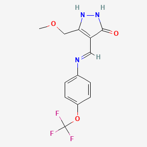 molecular formula C13H12F3N3O3 B2829312 5-(methoxymethyl)-4-{[4-(trifluoromethoxy)anilino]methylene}-2,4-dihydro-3H-pyrazol-3-one CAS No. 338394-41-5