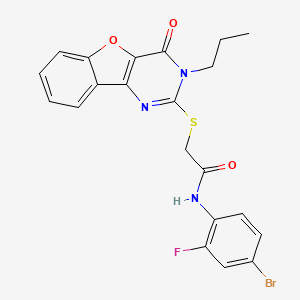 molecular formula C21H17BrFN3O3S B2829324 N-(4-溴-2-氟苯基)-2-((4-氧代-3-丙基-3,4-二氢苯并噻二氮[3,2-d]嘧啶-2-基)硫)乙酰胺 CAS No. 899756-15-1