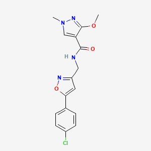 molecular formula C16H15ClN4O3 B2829328 N-((5-(4-chlorophenyl)isoxazol-3-yl)methyl)-3-methoxy-1-methyl-1H-pyrazole-4-carboxamide CAS No. 1208754-71-5