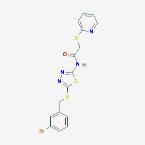 molecular formula C16H13BrN4OS3 B282933 N-{5-[(3-bromobenzyl)sulfanyl]-1,3,4-thiadiazol-2-yl}-2-(pyridin-2-ylsulfanyl)acetamide 
