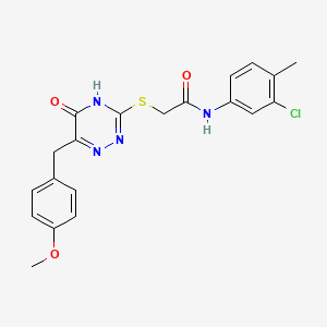 molecular formula C20H19ClN4O3S B2829336 N-(3-chloranyl-4-methyl-phenyl)-2-[[6-[(4-methoxyphenyl)methyl]-5-oxidanylidene-2H-1,2,4-triazin-3-yl]sulfanyl]ethanamide CAS No. 898618-96-7