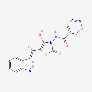 molecular formula C18H12N4O2S2 B2829368 (Z)-N-(5-((1H-indol-3-yl)methylene)-4-oxo-2-thioxothiazolidin-3-yl)isonicotinamide CAS No. 861643-79-0
