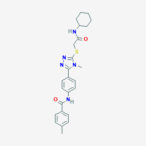 molecular formula C25H29N5O2S B282937 N-[4-(5-{[2-(cyclohexylamino)-2-oxoethyl]sulfanyl}-4-methyl-4H-1,2,4-triazol-3-yl)phenyl]-4-methylbenzamide 
