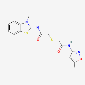 molecular formula C16H16N4O3S2 B2829378 (Z)-N-(3-甲基苯并[d]噻唑-2(3H)-基亚甲基)-2-((2-((5-甲基异噁唑-3-基)氨基)-2-氧代乙基)硫)乙酰胺 CAS No. 851717-28-7