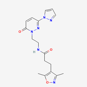 molecular formula C17H20N6O3 B2829383 3-(3,5-dimethylisoxazol-4-yl)-N-(2-(6-oxo-3-(1H-pyrazol-1-yl)pyridazin-1(6H)-yl)ethyl)propanamide CAS No. 1351633-04-9