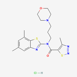 molecular formula C20H26ClN5O2S2 B2829389 N-(5,7-dimethylbenzo[d]thiazol-2-yl)-4-methyl-N-(3-morpholinopropyl)-1,2,3-thiadiazole-5-carboxamide hydrochloride CAS No. 1351658-97-3