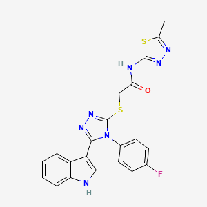 molecular formula C21H16FN7OS2 B2829408 2-((4-(4-fluorophenyl)-5-(1H-indol-3-yl)-4H-1,2,4-triazol-3-yl)thio)-N-(5-methyl-1,3,4-thiadiazol-2-yl)acetamide CAS No. 887882-23-7