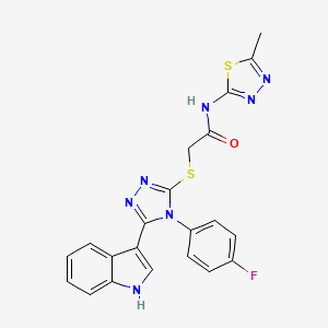 molecular formula C21H16FN7OS2 B2829408 2-((4-(4-氟苯基)-5-(1H-吲哚-3-基)-4H-1,2,4-三唑-3-基硫)-N-(5-甲基-1,3,4-噻二唑-2-基)乙酰胺 CAS No. 887882-23-7