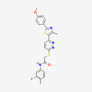 B2829419 N-(3-fluoro-4-methylphenyl)-2-((6-(2-(4-methoxyphenyl)-4-methylthiazol-5-yl)pyridazin-3-yl)thio)acetamide CAS No. 954697-26-8
