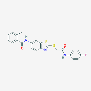 N-(2-{[2-(4-fluoroanilino)-2-oxoethyl]sulfanyl}-1,3-benzothiazol-6-yl)-2-methylbenzamide