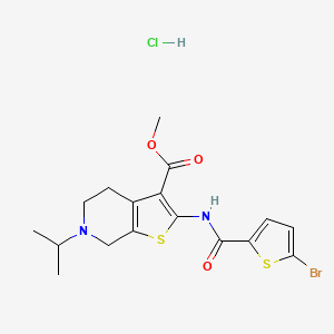 molecular formula C17H20BrClN2O3S2 B2829450 Methyl 2-(5-bromothiophene-2-carboxamido)-6-isopropyl-4,5,6,7-tetrahydrothieno[2,3-c]pyridine-3-carboxylate hydrochloride CAS No. 1215501-91-9