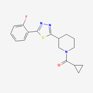molecular formula C17H18FN3OS B2829455 Cyclopropyl(3-(5-(2-fluorophenyl)-1,3,4-thiadiazol-2-yl)piperidin-1-yl)methanone CAS No. 1171447-75-8