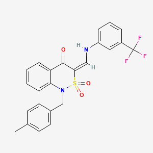 molecular formula C24H19F3N2O3S B2829456 (E)-1-(4-methylbenzyl)-3-(((3-(trifluoromethyl)phenyl)amino)methylene)-1H-benzo[c][1,2]thiazin-4(3H)-one 2,2-dioxide CAS No. 893310-80-0
