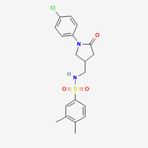 molecular formula C19H21ClN2O3S B2829457 N-((1-(4-氯苯基)-5-氧代吡咯啉-3-基)甲基)-3,4-二甲基苯磺酰胺 CAS No. 954714-57-9