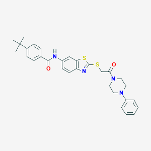 molecular formula C30H32N4O2S2 B282946 4-tert-butyl-N-(2-{[2-oxo-2-(4-phenyl-1-piperazinyl)ethyl]sulfanyl}-1,3-benzothiazol-6-yl)benzamide 