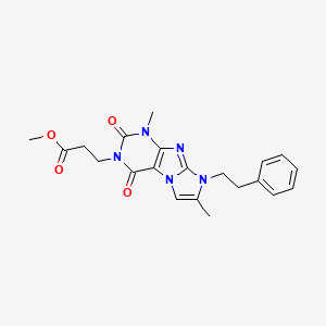 molecular formula C21H23N5O4 B2829466 甲基 3-[4,7-二甲基-1,3-二氧杂环己-6-(2-苯乙基)嘌呤[7,8-a]咪唑-2-基]丙酸酯 CAS No. 899391-62-9