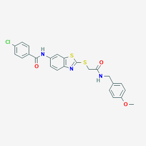 4-chloro-N-[2-({2-[(4-methoxybenzyl)amino]-2-oxoethyl}sulfanyl)-1,3-benzothiazol-6-yl]benzamide