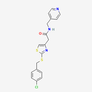 molecular formula C18H16ClN3OS2 B2829471 2-(2-((4-chlorobenzyl)thio)thiazol-4-yl)-N-(pyridin-4-ylmethyl)acetamide CAS No. 946312-94-3