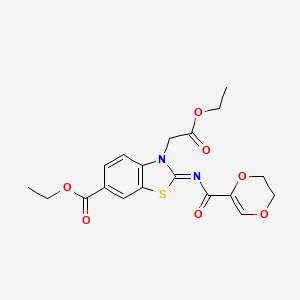 molecular formula C19H20N2O7S B2829473 (Z)-ethyl 2-((5,6-dihydro-1,4-dioxine-2-carbonyl)imino)-3-(2-ethoxy-2-oxoethyl)-2,3-dihydrobenzo[d]thiazole-6-carboxylate CAS No. 865246-92-0