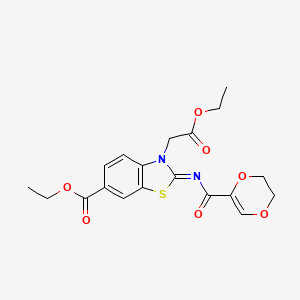 molecular formula C19H20N2O7S B2829473 (Z)-乙酸乙酯 2-((5,6-二氢-1,4-二氧杂环己-2-甲酰)亚胺)-3-(2-乙氧基-2-氧代乙基)-2,3-二氢苯并[d]噻唑-6-甲酸酯 CAS No. 865246-92-0