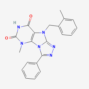 molecular formula C21H18N6O2 B2829492 1-Methyl-5-[(2-methylphenyl)methyl]-8-phenylpurino[8,9-c][1,2,4]triazole-2,4-dione CAS No. 921577-80-2