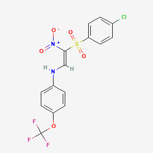 molecular formula C15H10ClF3N2O5S B2829493 N-[(E)-2-(4-chlorophenyl)sulfonyl-2-nitroethenyl]-4-(trifluoromethoxy)aniline CAS No. 1025632-66-9