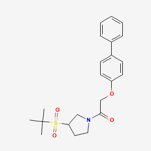 molecular formula C22H27NO4S B2829504 2-([1,1'-Biphenyl]-4-yloxy)-1-(3-(tert-butylsulfonyl)pyrrolidin-1-yl)ethanone CAS No. 1797970-71-8