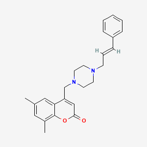 molecular formula C25H28N2O2 B2829505 (E)-4-((4-cinnamylpiperazin-1-yl)methyl)-6,8-dimethyl-2H-chromen-2-one CAS No. 899397-99-0