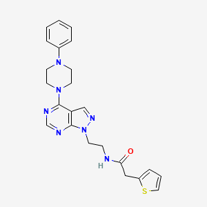 molecular formula C23H25N7OS B2829506 N-(2-(4-(4-phenylpiperazin-1-yl)-1H-pyrazolo[3,4-d]pyrimidin-1-yl)ethyl)-2-(thiophen-2-yl)acetamide CAS No. 1021094-76-7