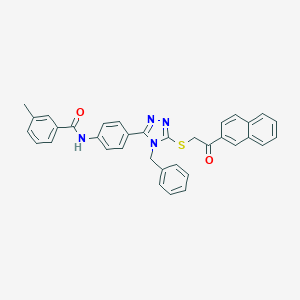 molecular formula C35H28N4O2S B282953 N-[4-(4-benzyl-5-{[2-(naphthalen-2-yl)-2-oxoethyl]sulfanyl}-4H-1,2,4-triazol-3-yl)phenyl]-3-methylbenzamide 