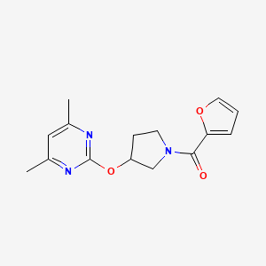 molecular formula C15H17N3O3 B2829531 (3-((4,6-Dimethylpyrimidin-2-yl)oxy)pyrrolidin-1-yl)(furan-2-yl)methanone CAS No. 2034531-14-9