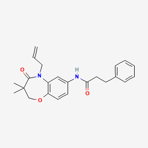molecular formula C23H26N2O3 B2829539 N-(5-allyl-3,3-dimethyl-4-oxo-2,3,4,5-tetrahydrobenzo[b][1,4]oxazepin-7-yl)-3-phenylpropanamide CAS No. 921863-66-3