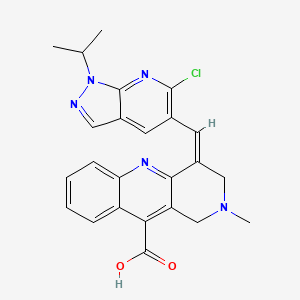 molecular formula C24H22ClN5O2 B2829549 (4Z)-4-[(6-Chloro-1-propan-2-ylpyrazolo[3,4-b]pyridin-5-yl)methylidene]-2-methyl-1,3-dihydrobenzo[b][1,6]naphthyridine-10-carboxylic acid CAS No. 1608295-82-4