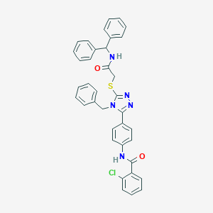 molecular formula C37H30ClN5O2S B282955 N-{4-[4-benzyl-5-({2-[(diphenylmethyl)amino]-2-oxoethyl}sulfanyl)-4H-1,2,4-triazol-3-yl]phenyl}-2-chlorobenzamide 