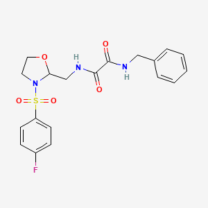 molecular formula C19H20FN3O5S B2829552 N1-苄基-N2-((3-((4-氟苯基)磺酰)噁唑啉-2-基)甲基)草酰胺 CAS No. 868982-02-9