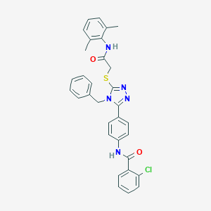 molecular formula C32H28ClN5O2S B282956 N-{4-[4-benzyl-5-({2-[(2,6-dimethylphenyl)amino]-2-oxoethyl}sulfanyl)-4H-1,2,4-triazol-3-yl]phenyl}-2-chlorobenzamide 
