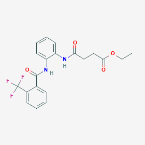 molecular formula C20H19F3N2O4 B2829560 乙酸-4-氧代-4-((2-(2-(三氟甲基)苯甲酰氨基)苯基)氨基)丁酸酯 CAS No. 1203274-34-3